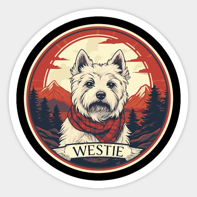 Westie in the Highlands Sticker by AntiqueImages